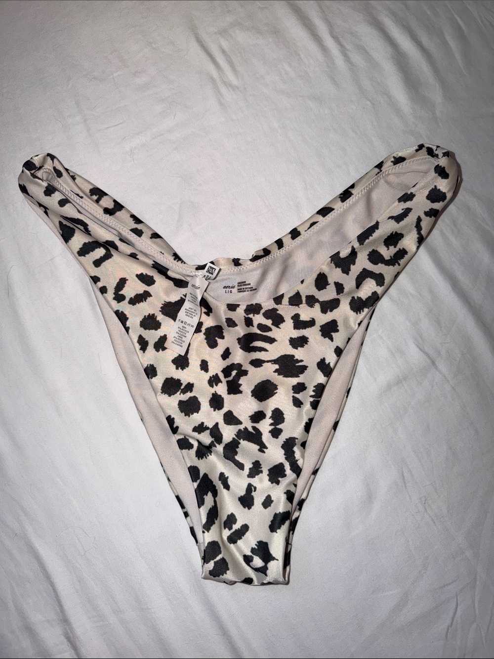 aerie Cream and Black Leopard Print Bikini Bottoms
